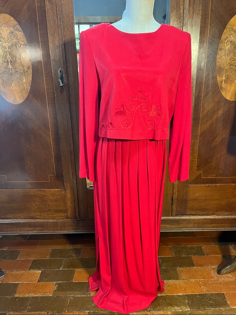 Vintage size 10 Jessica Howard lipstick red long sleeve maxi dress 3233